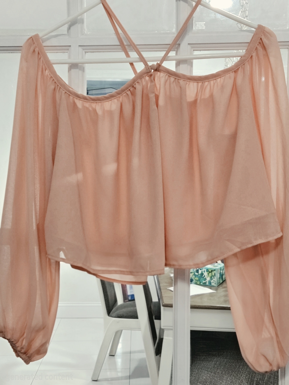 Sheer Peach Off-Shoulder Blouse with Crisscross Straps